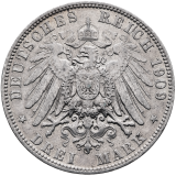 Stříbrná mince 3 Mark 1909 J, Freie Und Hansestadt Hamburg