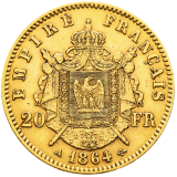 Zlatá mince 20 Frank 1864 Napoléon III. A