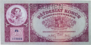 Československá bankovka 50 korun 1929
