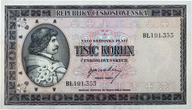 1000 korun bez data (1945) - perforovaná -