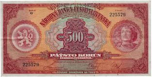 Československá bankovka 500 korun 1929 - série G - perforovaná -