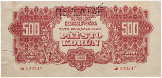 500 korun 1944 - perforovaná NEPLATNÉ -