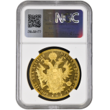 Zlatá mince Františka Josefa I., 4 dukát 1912, certifikace NGC MS 62.