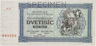 2000 korun 1945 - perforovaná -