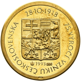 Zlatá pamětní medaile s portrétem Tomáše Garrigue Masaryka k 75. výročí vzniku Československa.