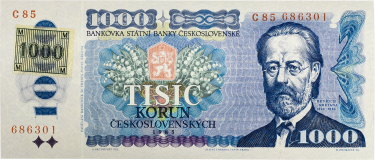Bankovka 1000 Kč 1985 - kolek 1993 -