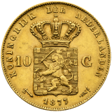 Zlatá mince Holandský 10 Gulden 1877 Willem III.