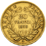 Zlatá mince 20 Frank 1858 Napoléon III.