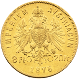Zlatá mince Rakousko Uhersko, 8 Gulden 1876, František Josef I.