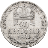 Stříbrná mince 20 krejcar 1869 GY.F – František Josef I.