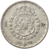 1 Krona - Gustaf V. 1949